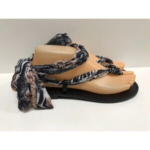 MIA women 6M Drina boho hippie Sandals, Wrap/tie zebra pattern Scarf ankle Strap